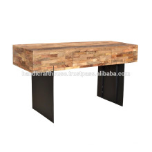 Table de console industrielle en métal et en bois massif